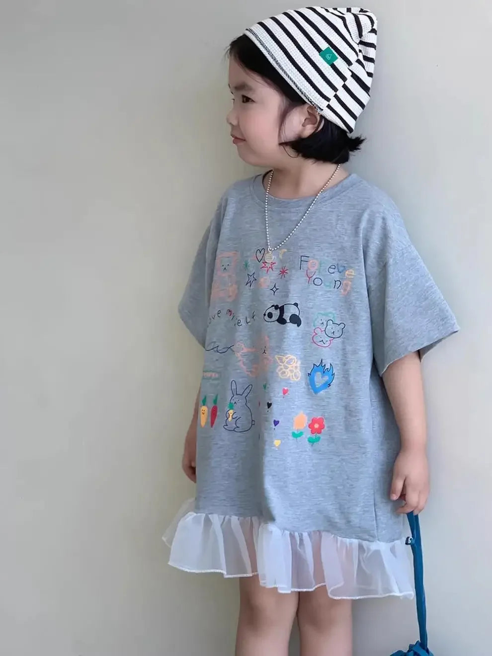 2024 Summer New Girls Short Sleeve Casual Dress Cute Flower Print Children Long T Shirts Loose Kids Princess Dress Girls Clothes