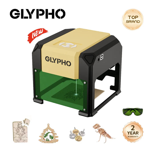 GLYPHO Laser Engraver Machine CNC Highly Accurate Portable 80mm*80MM Engraving Cutting For Dog Tag Paper Leather Wood DIY