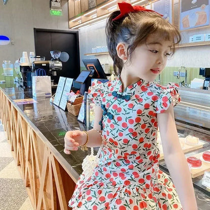 Summer Girl Dress Cheongsam Fashion Baby Chinese Modern Hanfu Girl's Qipao Tang Style Children's Dresses Vestidos Kids Clothes