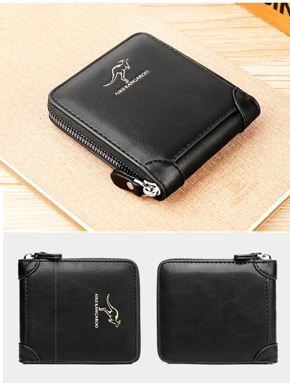 Leather Men’s Wallet Luxury Mens	Purse Male Zipper Card Holders with Coin Pocket Rfid Wallets Gifts for Men Money Bag