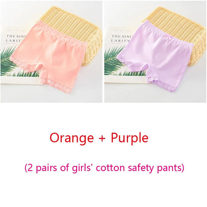 Girls Safety Panties Kids Cotton Children Underwear Children's Briefs Cartoon Beach Short Solid color For 2-11 Years Old 2pcs