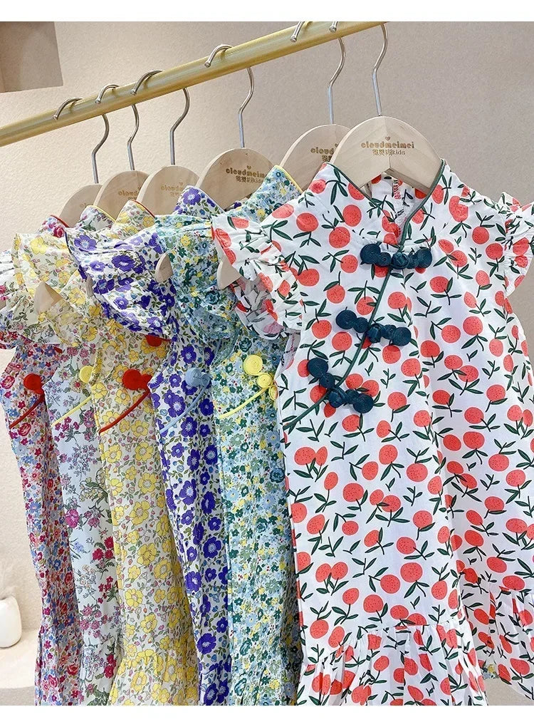 Summer Girl Dress Cheongsam Fashion Baby Chinese Modern Hanfu Girl's Qipao Tang Style Children's Dresses Vestidos Kids Clothes