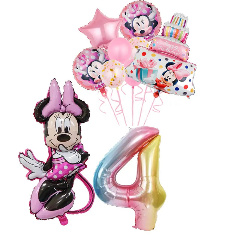 Minnie Mouse Birthday Party Decorations Tableware Set Birthday Decorations Full Set Pink Balloons Banner Candy Box Kids Favors