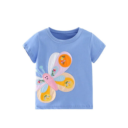 Jumping Meters 3-8T Flowers Kids Tees Hot Selling Cotton Summer Girls Tshirts Baby Clothes Children's Tees Tops