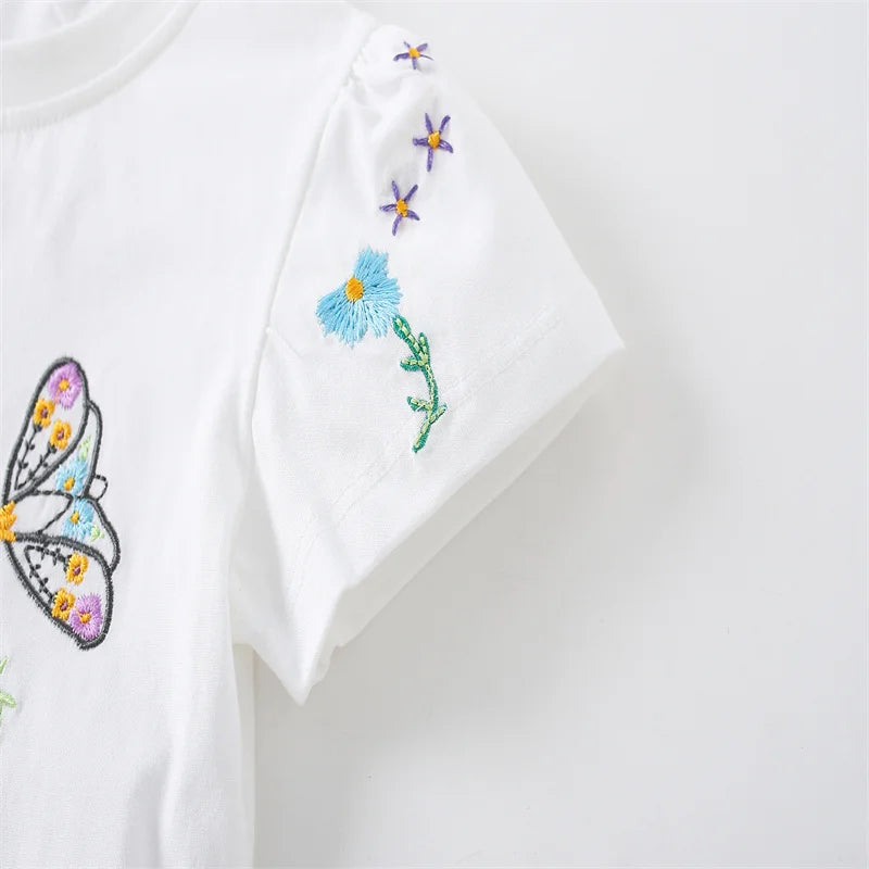 Jumping Meters 3-8T Flowers Kids Tees Hot Selling Cotton Summer Girls Tshirts Baby Clothes Children's Tees Tops