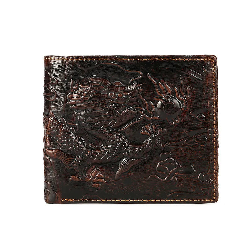 High Quality Genuine Leather Short Wallet 3D Dragon Style Card Wallet 2024 Vintage Bifold Small Purse for Man Male Gift Purses