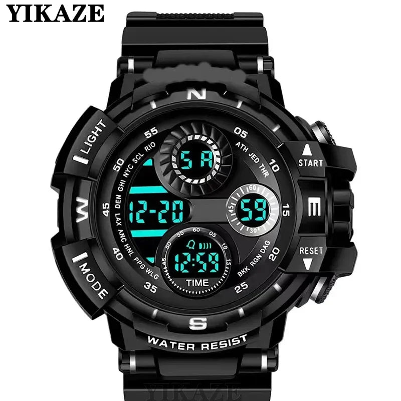 YIKAZE Men's Military Digital Watch Outdoor Men Sports Watch Waterproof Luminous Chronograph Clock Student Electronic Wristwatch