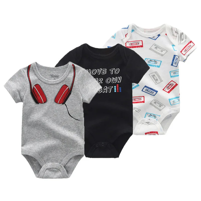 Kiddiezoom 3 Pcs Newborn Cartoon Short Sleeve Baby Boy Girl Bodysuits Soft 100%Cotton Baby Onesies Unisex Baby Clothes