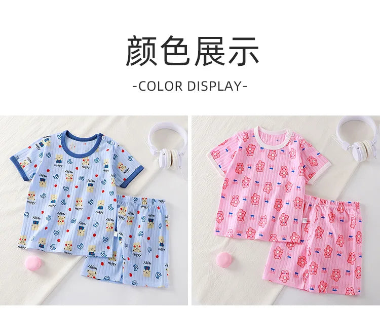 New Kids Boys Girls Summer Clothing Sets Children Cute Cartoon Print Short Sleeve T-Shirt Tops with Shorts Toddler Baby Pajamas