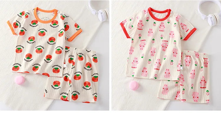 New Kids Boys Girls Summer Clothing Sets Children Cute Cartoon Print Short Sleeve T-Shirt Tops with Shorts Toddler Baby Pajamas