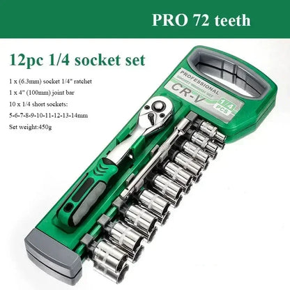 72 Tooth 12/29/21 Piece Ratchet Wrench Socket Set 1/4 "-3/8"Metric Set Automotive Maintenance and Household Tools Set