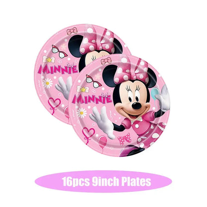 Minnie Mouse Birthday Party Decorations Tableware Set Birthday Decorations Full Set Pink Balloons Banner Candy Box Kids Favors