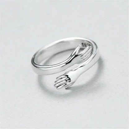 Gold Silver Color Hug Hands Ring Simple Design Finger Ring For Women Girls Elegant Silver Jewelry