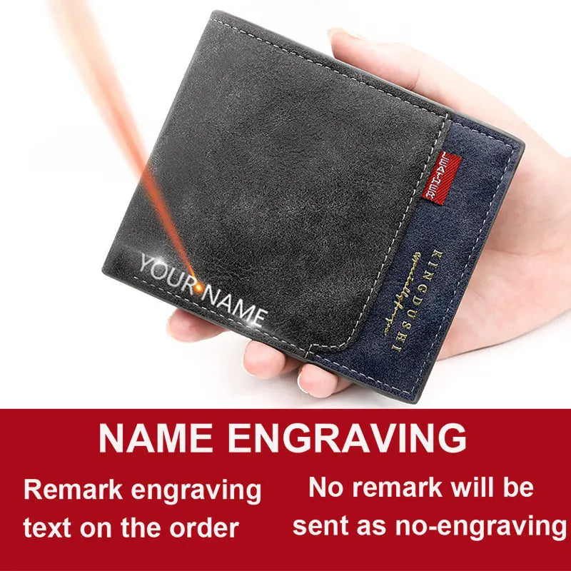 Free Name Engraving New Men Short Wallets High Quality Classic Card Holder Simple Male Purse Zipper Coin Pocket Men Money Clips