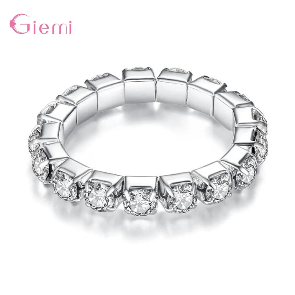 Hot Sale Real 925 Silver Top Quality Cubic Sparkling Stackable Crystals Adjustable Rings For Women Girls Bridal Jewelry