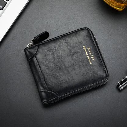 Men's Wallet 2025 New PU Leather Zipper Retro Style Short Wallets Men Card Holders Coin Storage Money Bag A03