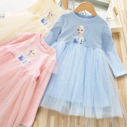 2024 New Princess Dress Girls Dress Long-sleeved For Children's Party Clothes Elsa Frozen Dress Spring Autumn Kids Dress 2-9Y