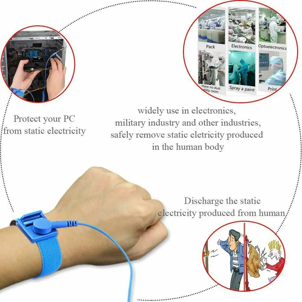 Antistatic Anti Static ESD Wristband Wrist Strap Cordless Wireless Clip Discharge Cables For Electronics Repair Work Tools