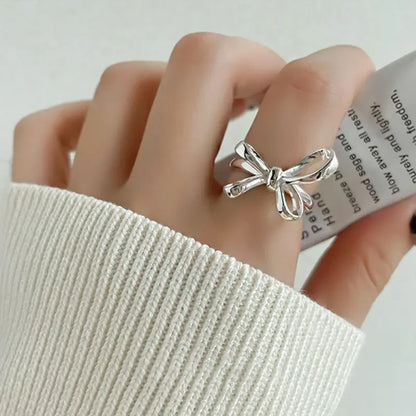 New Fashion Silver Gold Color Open Finger Ring Ribbon Bowtie Butterfly Elegant For Women Girl Jewelry Gift Dropship Wholesale