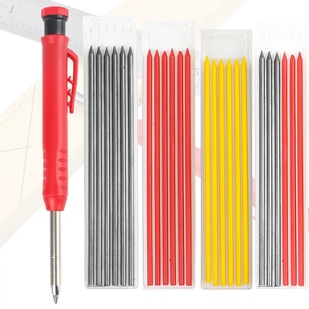 Solid Carpenter Pencil Set Mechanical Pencil 3 Colors Refill Carpentry Marking Scriber Construction Hand Tools Woodworking Tools