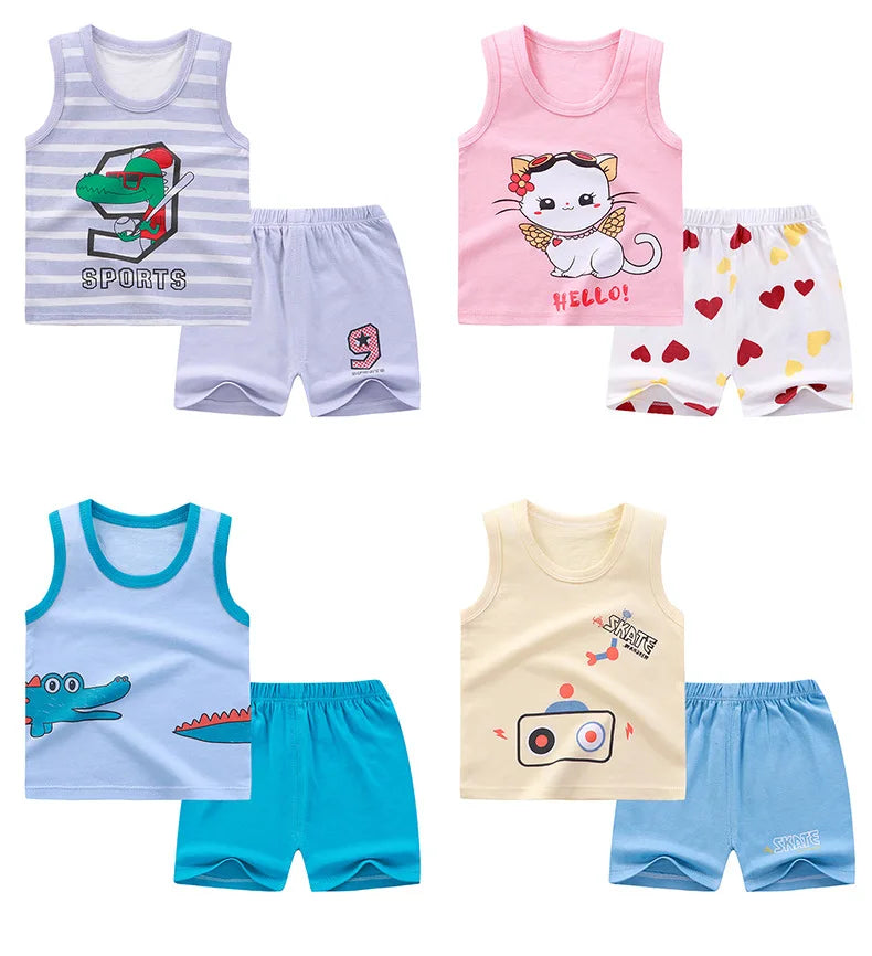 Children Sets Kids Clothes Boys Girls Vest Suit Summer Children's Clothing baby Cotton T-Shirts Shorts Tank Top Sleeveless