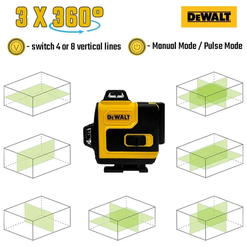 Dewalt Laser Level 360 Green 16 Lines 4D Self Leveling 360 Horizontal Vertical Super Powerful Beam construction Tools Original