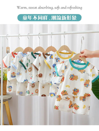 2024 summer new children's clothes kids short sleeve shorts set boys and girls baby t-shirts boys and girls cotton wholesale