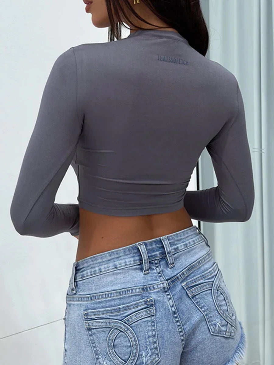 Women Spring Autumn Long Sleeve Stretchy y2k Casual T-Shirts Slim Fit Pullover Ladies Crop Tops Streetwear