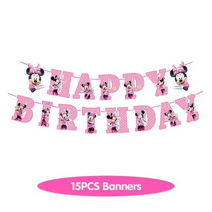 Minnie Mouse Birthday Party Decorations Tableware Set Birthday Decorations Full Set Pink Balloons Banner Candy Box Kids Favors