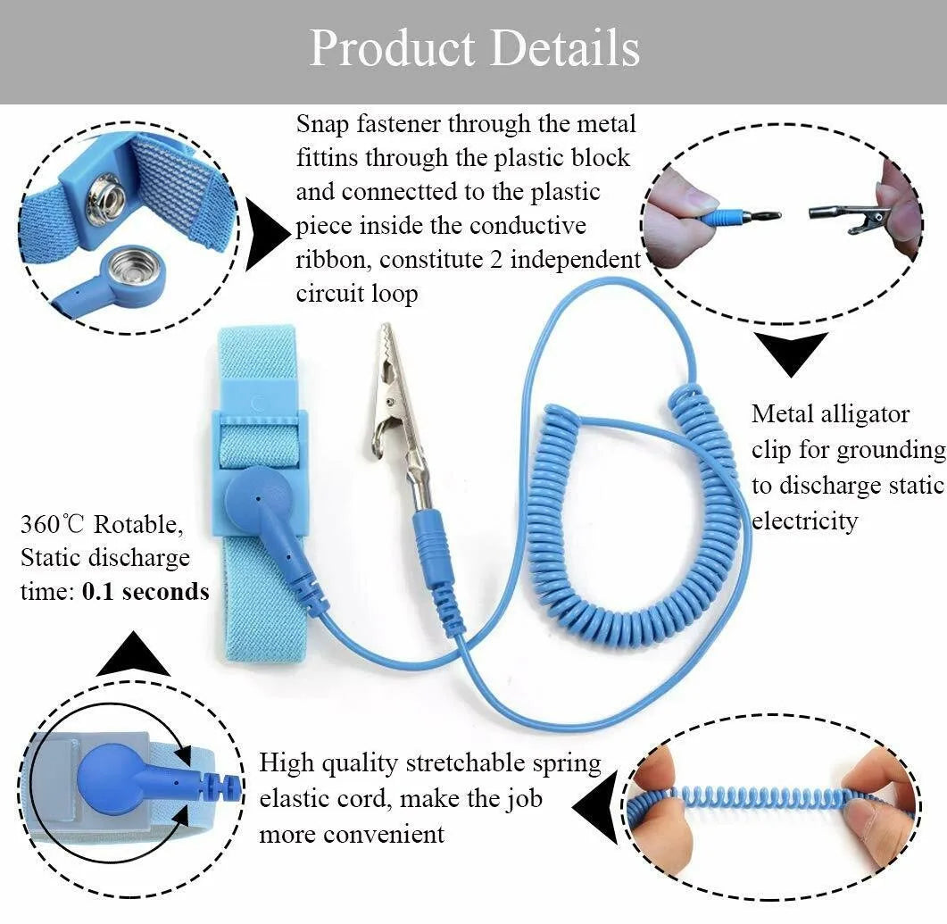 Antistatic Anti Static ESD Wristband Wrist Strap Cordless Wireless Clip Discharge Cables For Electronics Repair Work Tools