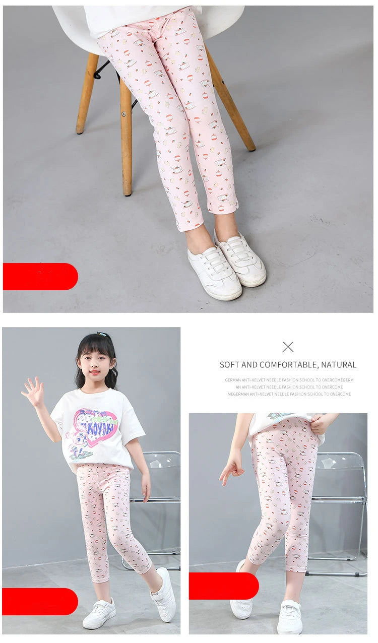 2 to 9 Years Girls Leggings Kids Outdoor Travel Clothes Pencil Pants Long Casual Floral Slim Leggings Teenage Children Trousers