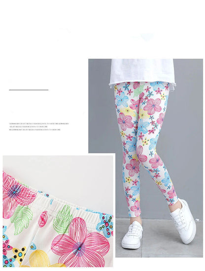 2 to 9 Years Girls Leggings Kids Outdoor Travel Clothes Pencil Pants Long Casual Floral Slim Leggings Teenage Children Trousers