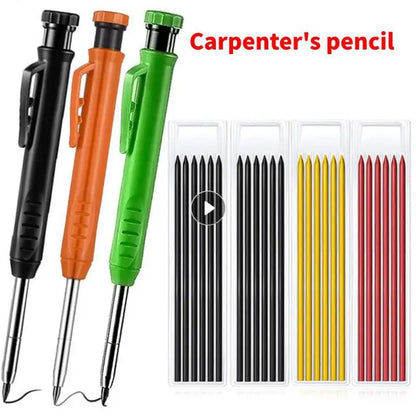 Carpenter Pencil Solid Set Woodworking Tools Mechanical Pencil 3 Colors Refill Construction Job Tools Carpentry Marking Scriber