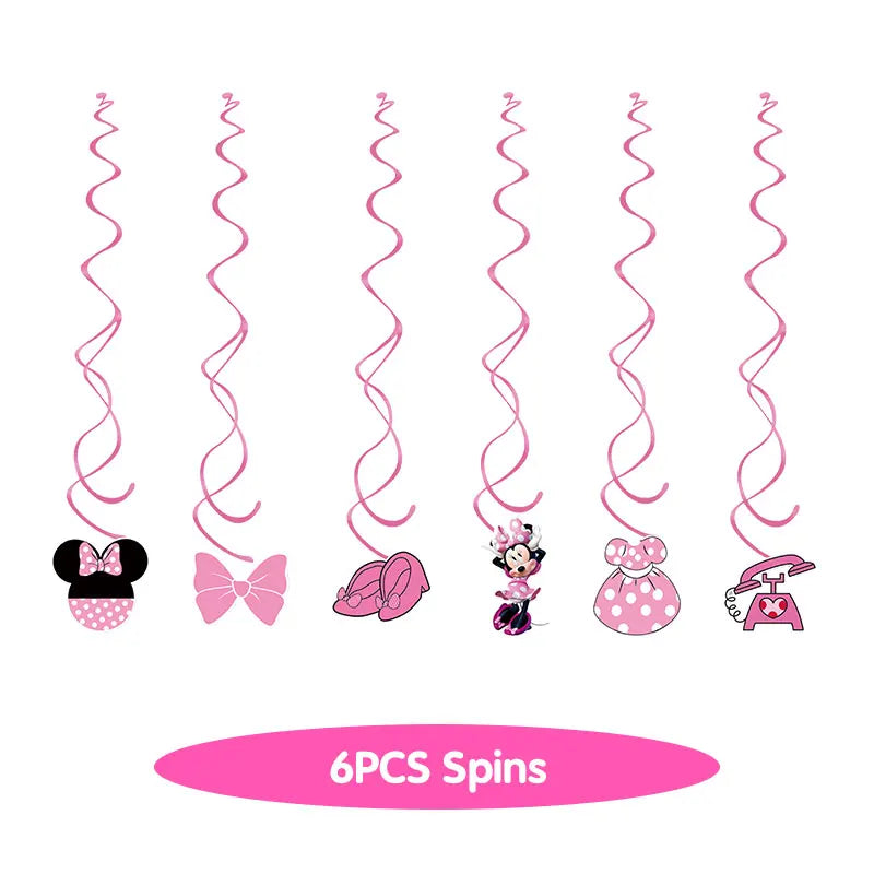 Minnie Mouse Birthday Party Decorations Tableware Set Birthday Decorations Full Set Pink Balloons Banner Candy Box Kids Favors