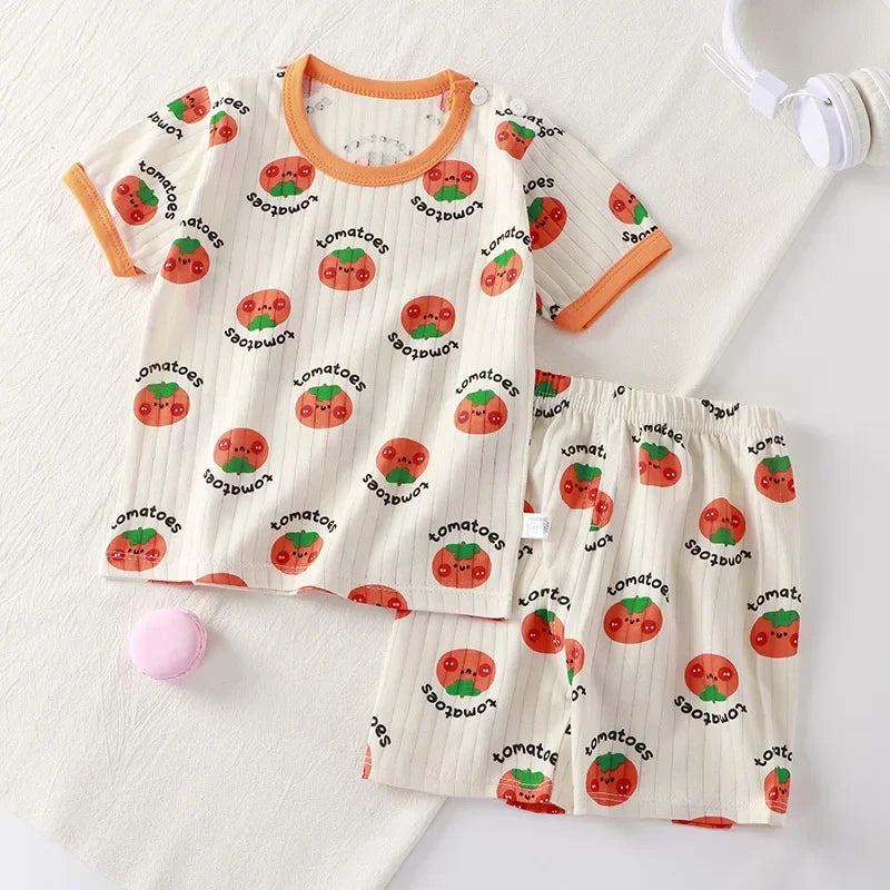 New Kids Boys Girls Summer Clothing Sets Children Cute Cartoon Print Short Sleeve T-Shirt Tops with Shorts Toddler Baby Pajamas