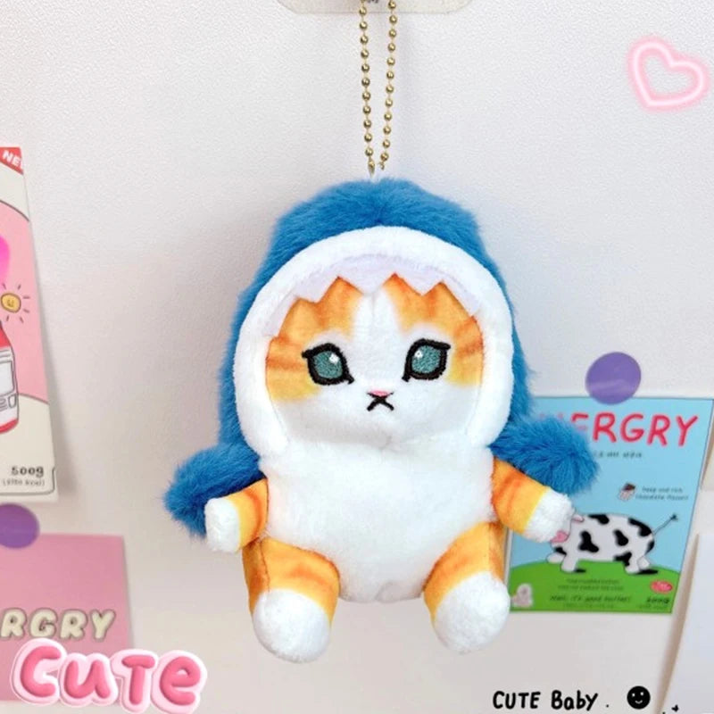 Cute Shark Cat Plush Toy Cartoon Kitty Pendant Soft Stuffed Doll Keychain Car Key Ring Backpack Bag Decor Friend Gift