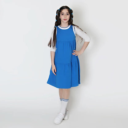 Summer/spring family set royal blue family set boy and girl dress/skirt/t-shirt/baby set stripes edge thin ribbed material