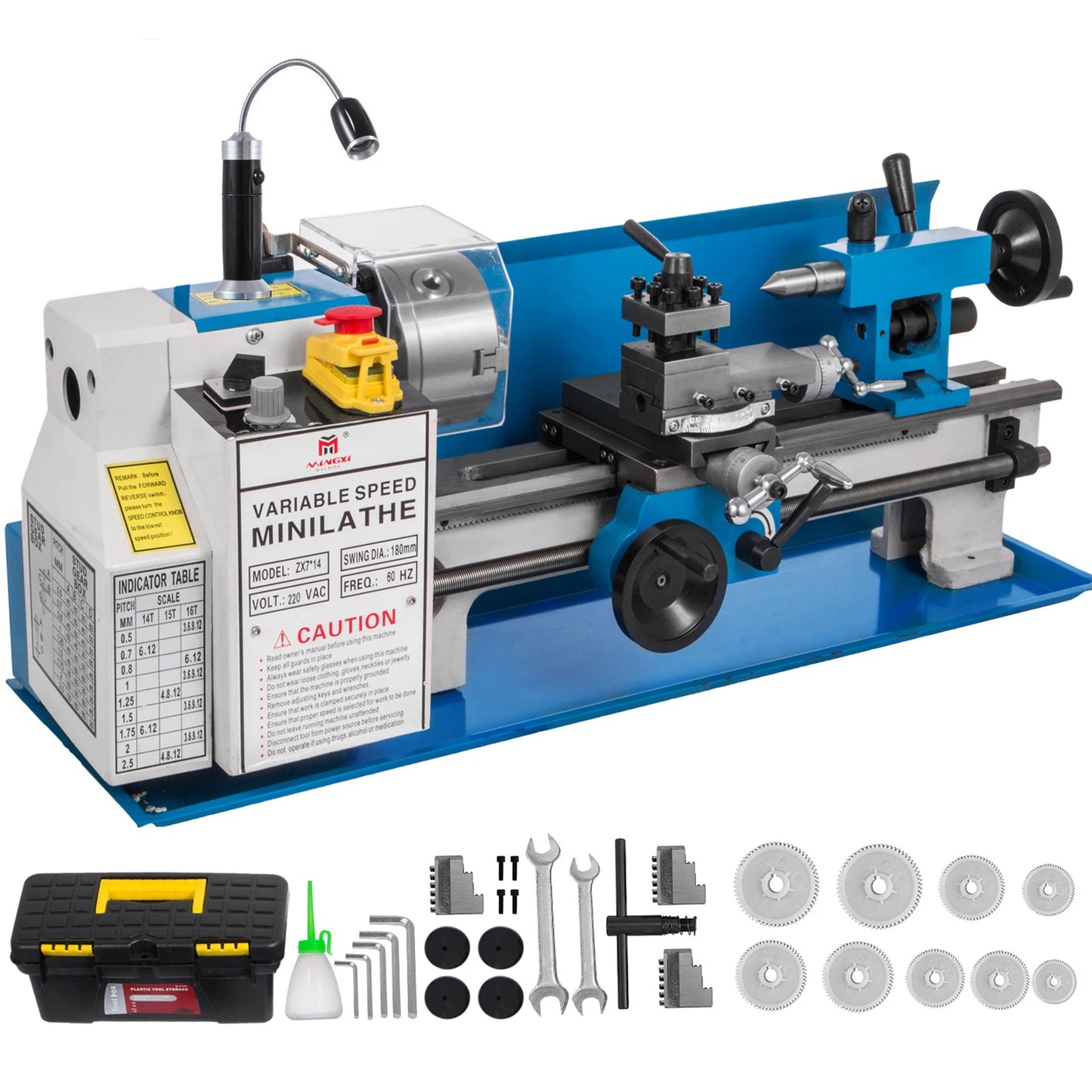 VEVOR Metal Lathe 7x14 / 7x12 inch Precision Bench Top 550W Variable Speed 50-2500 / 0- 2250 RPM Nylon Gear with A Movable Lamp