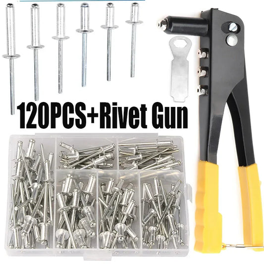 120Pcs Rivets / Heavy Duty Riveter Set Pop Rivet Gun Assortment Kit Hand Tools Rivet Nut Tool