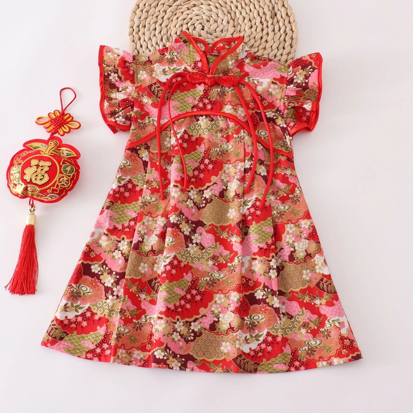 Fashion Red Girls Dresses Casual Perform Outfit Baby Qipao Chinese Dress Summer Kids Cheongsams Costume Vestido Girl Clothes