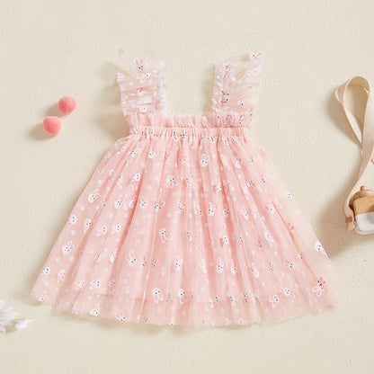 Toddler Girls Sleeveless Dress Easter Outfit Casual Summer Carrot/Rabbit Print Mesh Tulle Dress for Cute Clothes