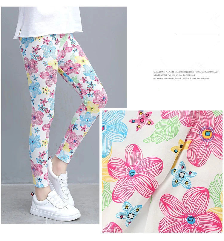 2 to 9 Years Girls Leggings Kids Outdoor Travel Clothes Pencil Pants Long Casual Floral Slim Leggings Teenage Children Trousers