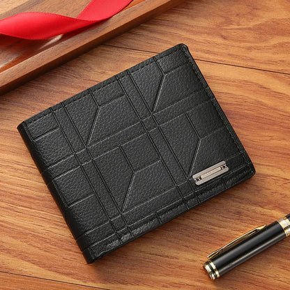 New Brand Men'S Wallet Men'S Short Wallet Youth Fashion Plaid Horizontal Soft Leather Wallet Large Capacity Multi Card Wallet