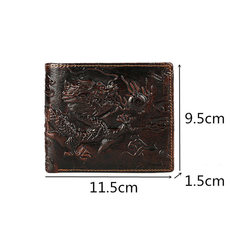 High Quality Genuine Leather Short Wallet 3D Dragon Style Card Wallet 2024 Vintage Bifold Small Purse for Man Male Gift Purses