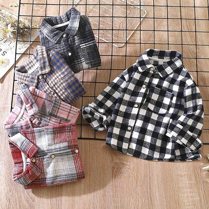 Tee Teen Boys Girls Long Sleeve Flannel Plaid Shirt Button Down Shirts Boys Top Age 12