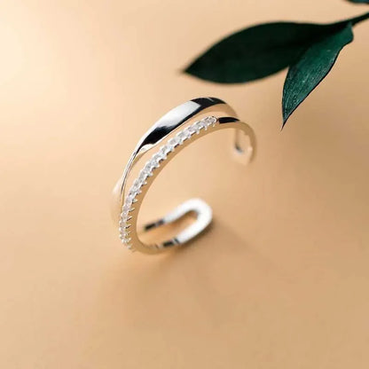 Party 925 Sterling Silver Fashion Simple Double Layer Cocktail Adjustable Ring for Trend Women Girls Party Ring Jewelry