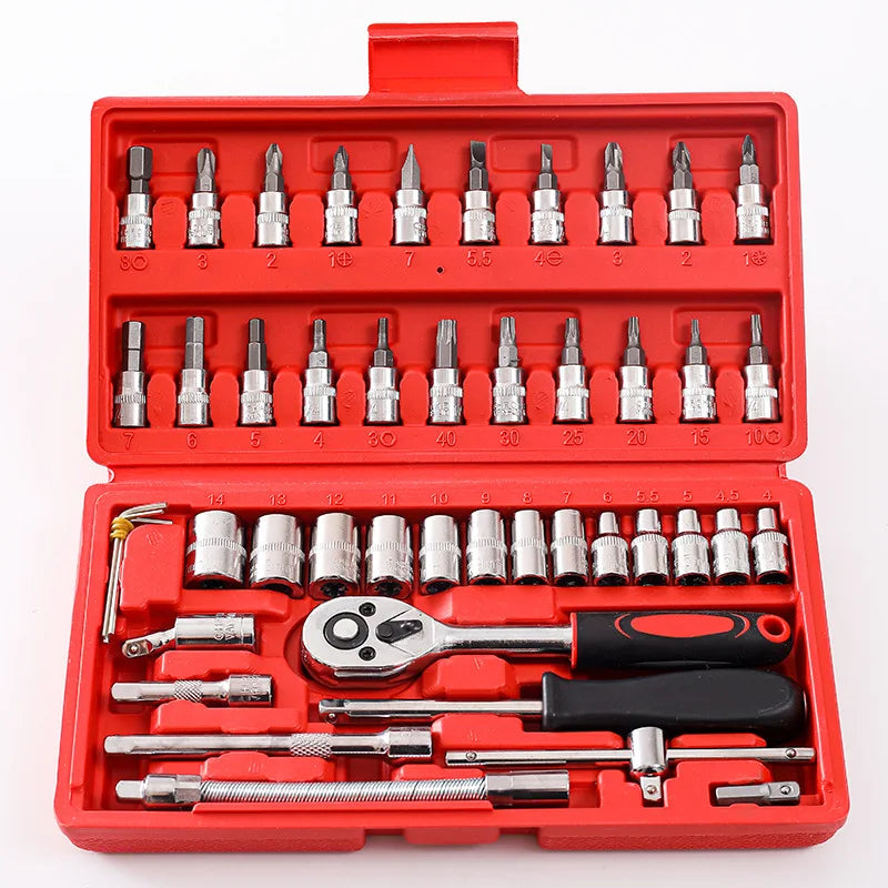 46pcs 1/4 Inch Drive Socket Set  Car Tool Kit, Bit Socket Wrench Set Metric Mechanic Tool Set Car accessories Ratchet Wrench Set