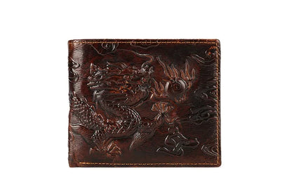 High Quality Genuine Leather Short Wallet 3D Dragon Style Card Wallet 2024 Vintage Bifold Small Purse for Man Male Gift Purses