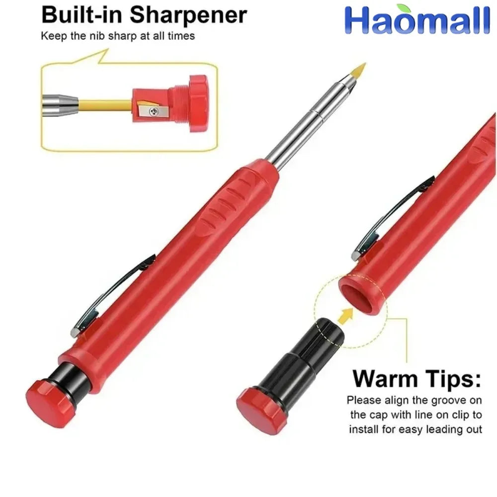 Metal Solid Carpenter Pencil Set For Deep Hole Marker With Refill Leads Marking Tool Woodworking Deep Hole Mechanical Pencils