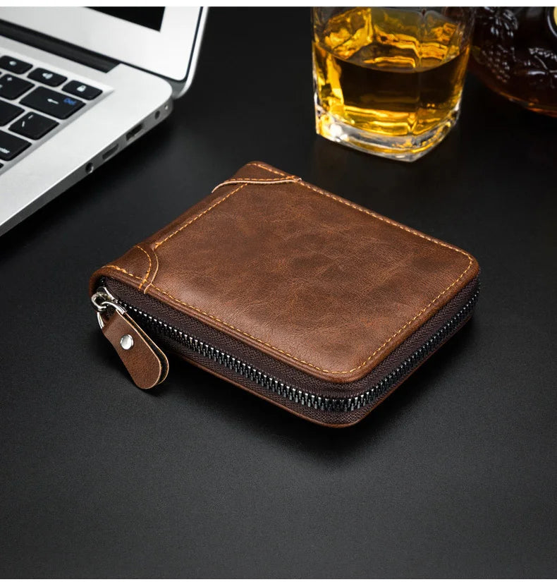 Men's Wallet 2025 New PU Leather Zipper Retro Style Short Wallets Men Card Holders Coin Storage Money Bag A03